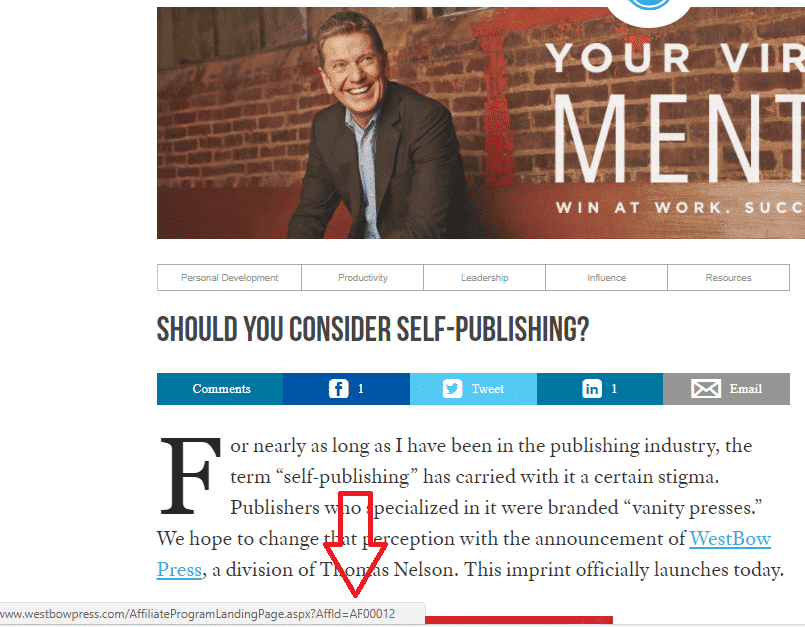 Michael Hyatt using his Author Solutions vanity press affiliate links