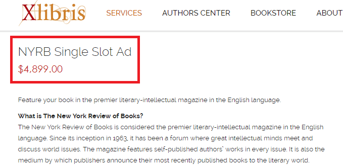 Xlibris NYRB ad packs $4899