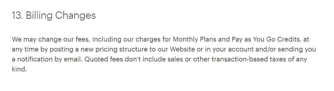 Mailchimp Billing Changes from Terms of Use