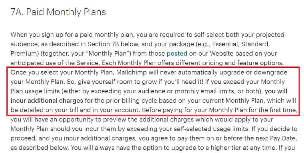 Mailchimp Paid Monthly Plans - Terms of Use changes